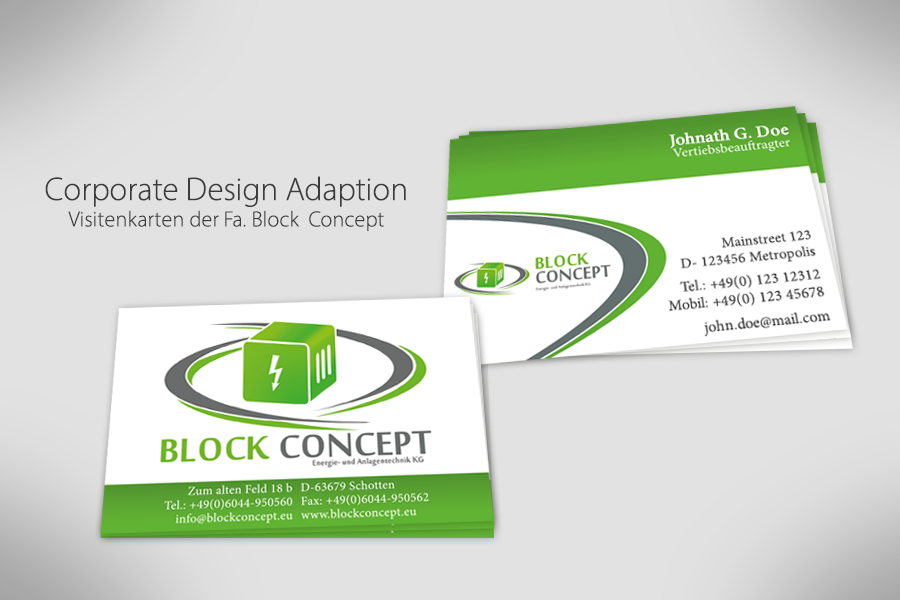Visitenkarten für die Mitarbeiter der Fa. Block Concept